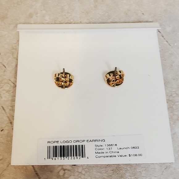 NWT TORY BURCH Rope Logo Drop Earring Color 137 - Picture 2 of 3